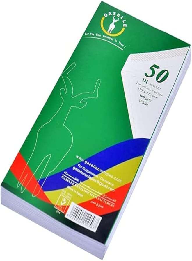Gazelle DL Wallet Peel and Seal Envelopes 110 x 220 mm 80 gsm Pack of 50 - White